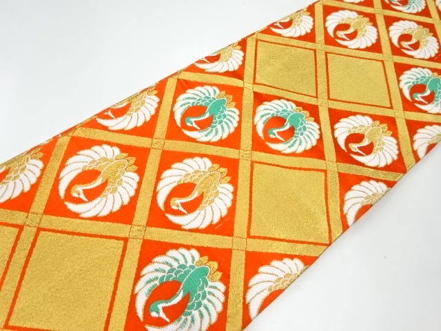  アンティーク　襷に鶴模様織出し子供帯（着用可）